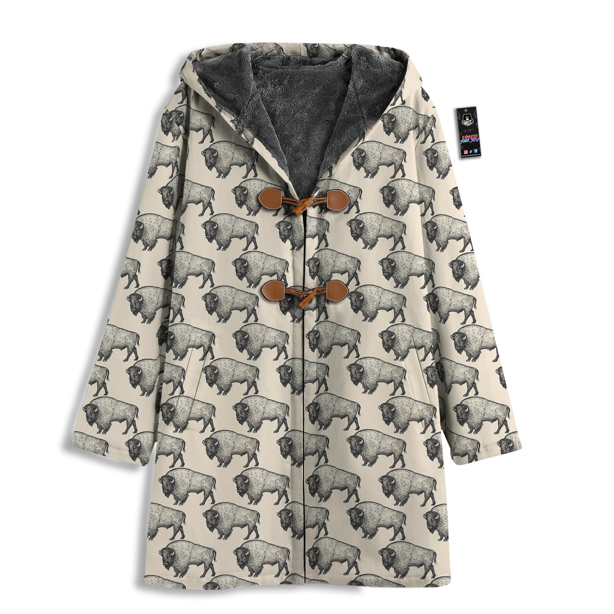 Bison Beige Print Pattern Men's Windbreaker Jacket-grizzshop