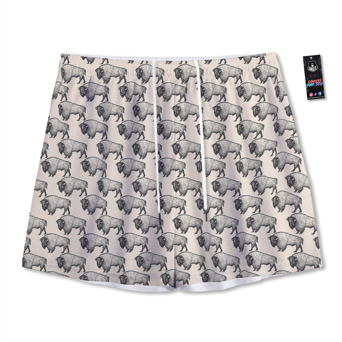 Bison Beige Print Pattern Mesh Shorts-grizzshop