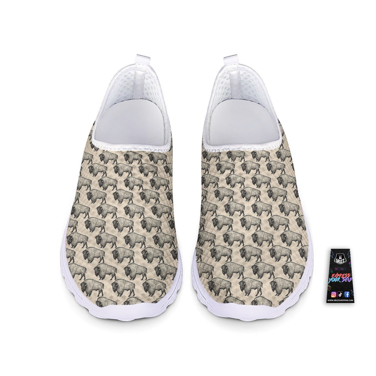 Bison Beige Print Pattern Nurse Shoes-grizzshop