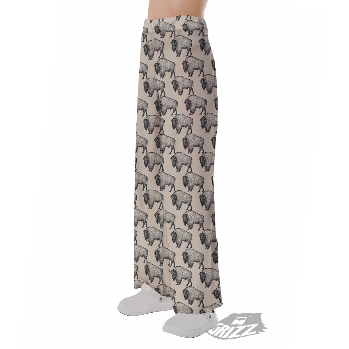 Bison Beige Print Pattern Pajama Pants-grizzshop