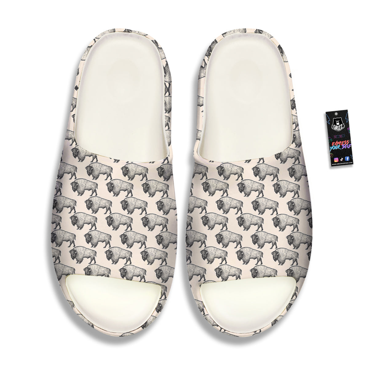 Bison Beige Print Pattern Sandals-grizzshop