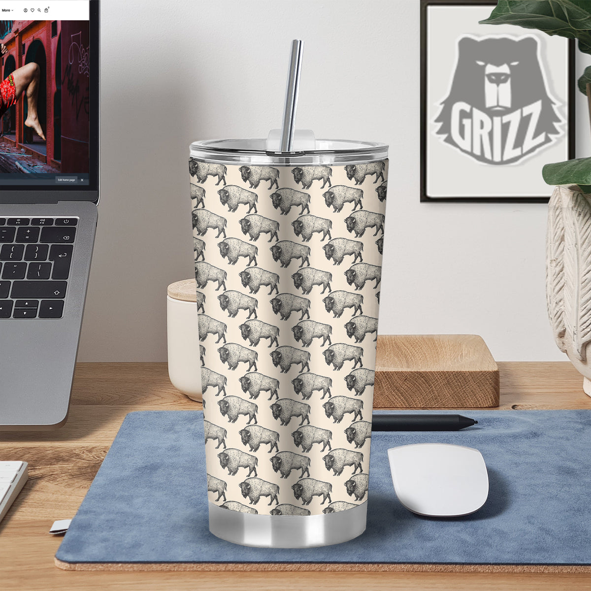 Bison Beige Print Pattern Tumbler-grizzshop
