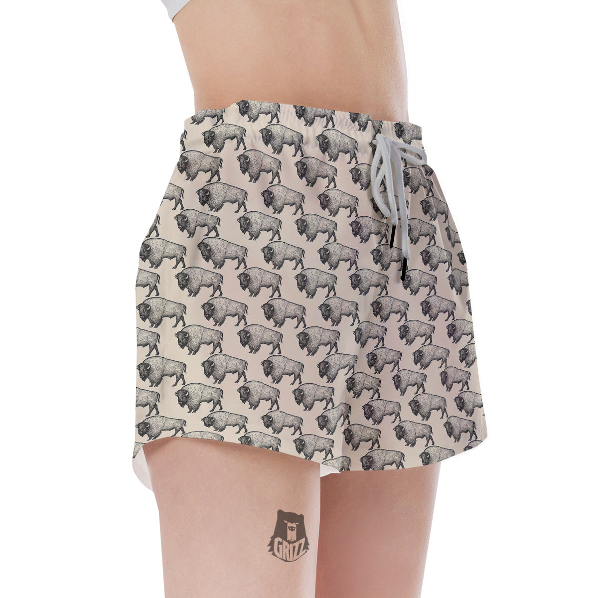 Bison Beige Print Pattern Women's Shorts-grizzshop