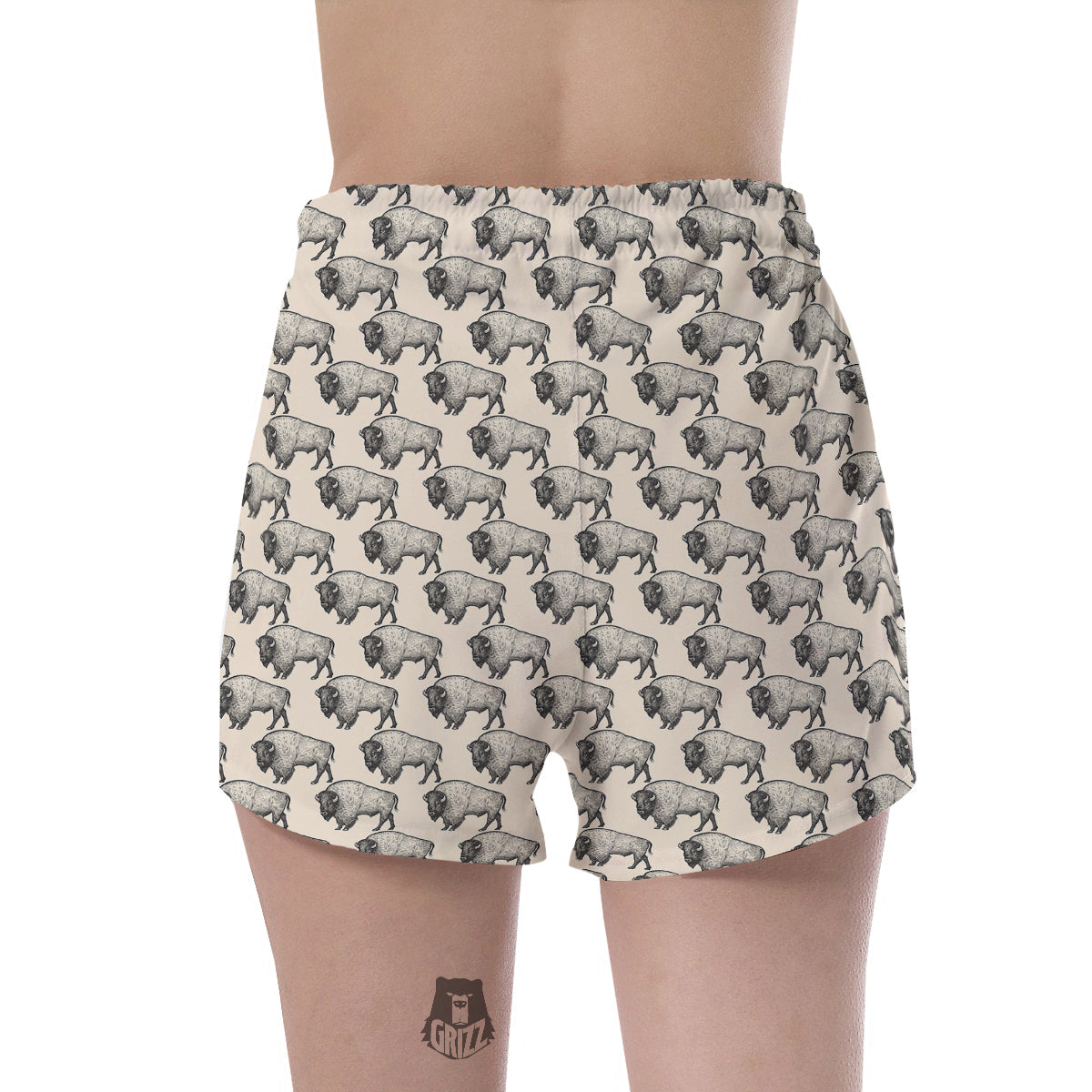 Bison Beige Print Pattern Women's Shorts-grizzshop