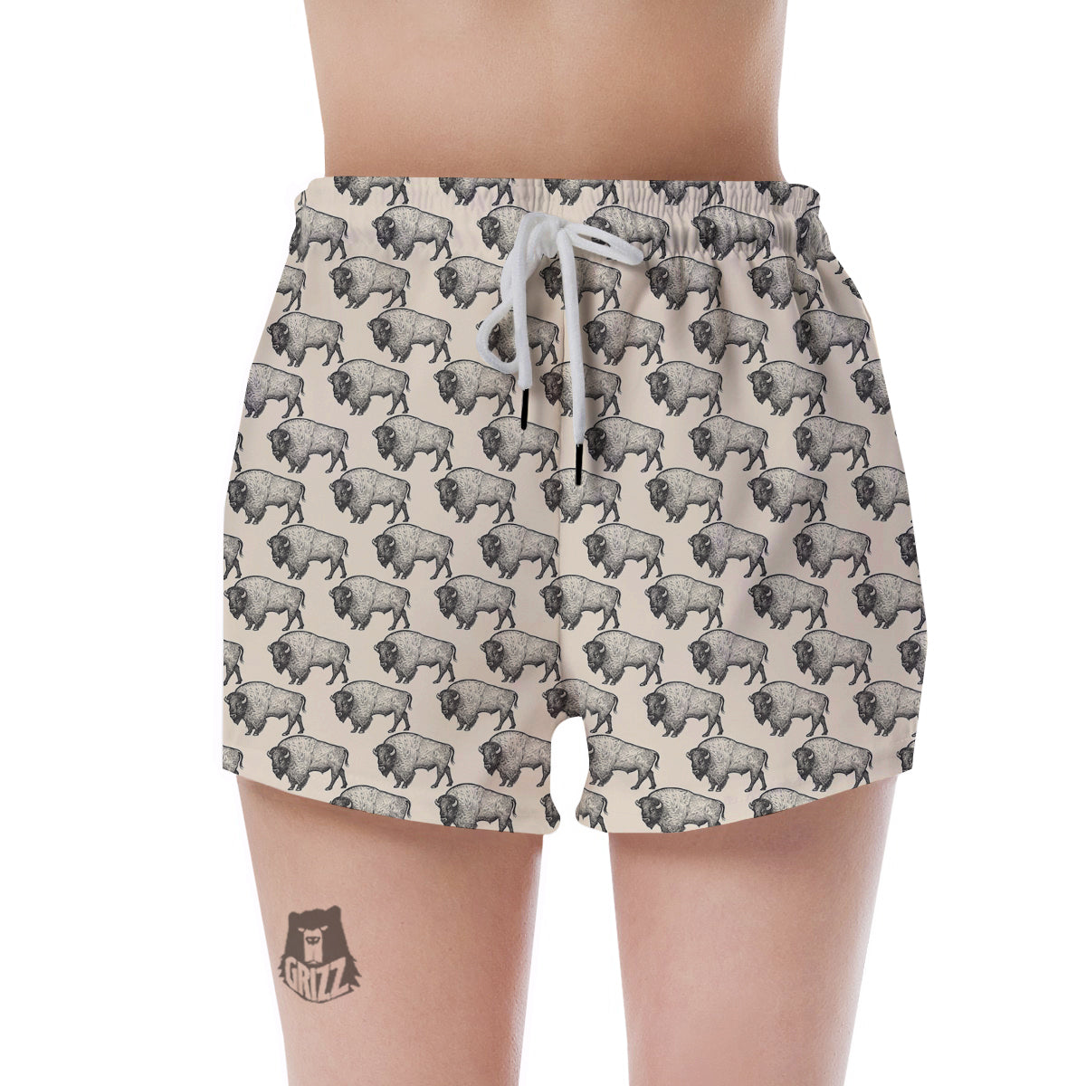 Bison Beige Print Pattern Women's Shorts-grizzshop