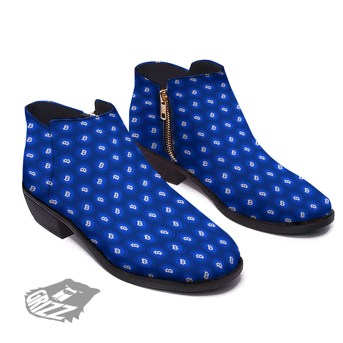 Bitcoin Blue Print Pattern Ankle Boots-grizzshop