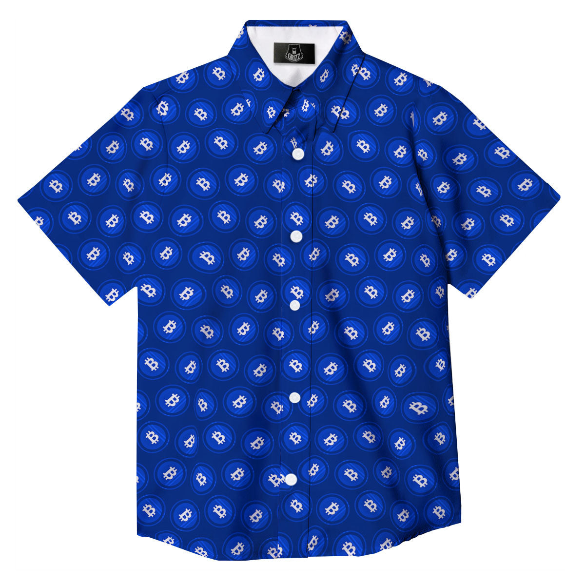 Bitcoin Blue Print Pattern Button Up Shirt-grizzshop