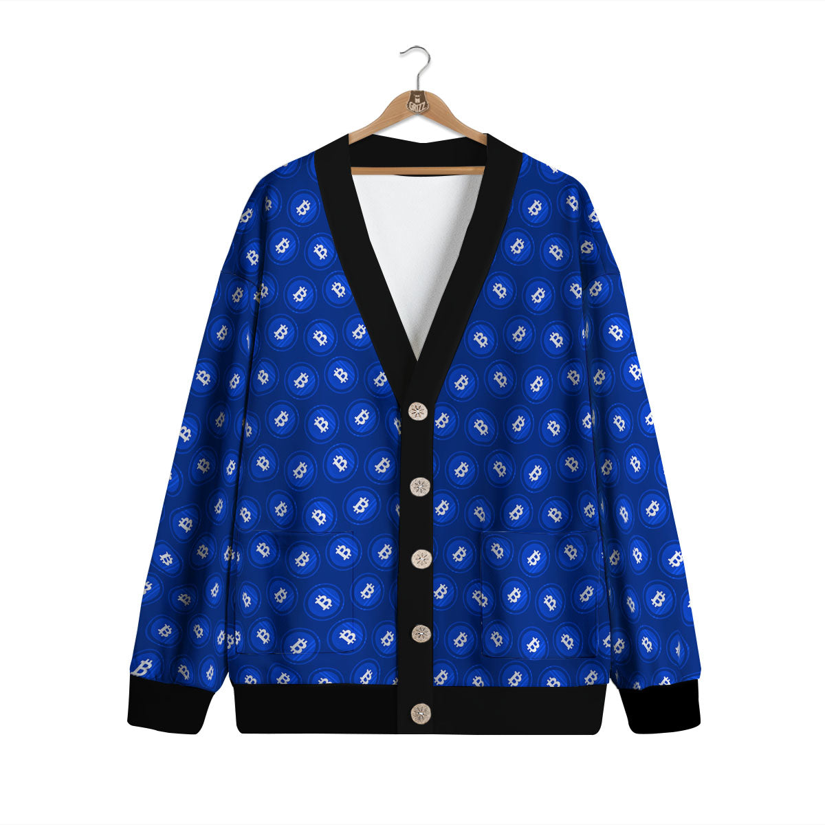 Bitcoin Blue Print Pattern Cardigan-grizzshop