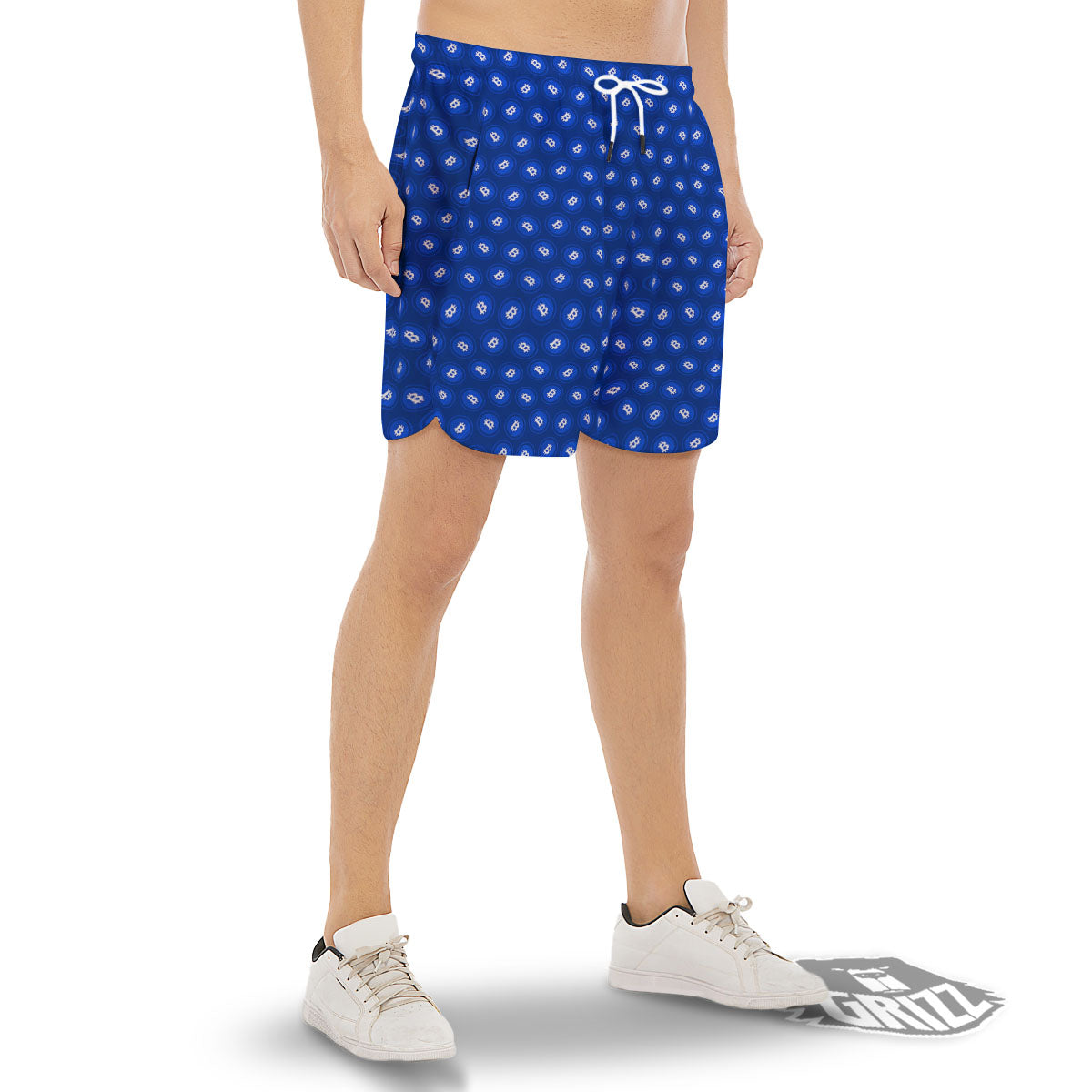 Bitcoin Blue Print Pattern Men's Gym Shorts-grizzshop