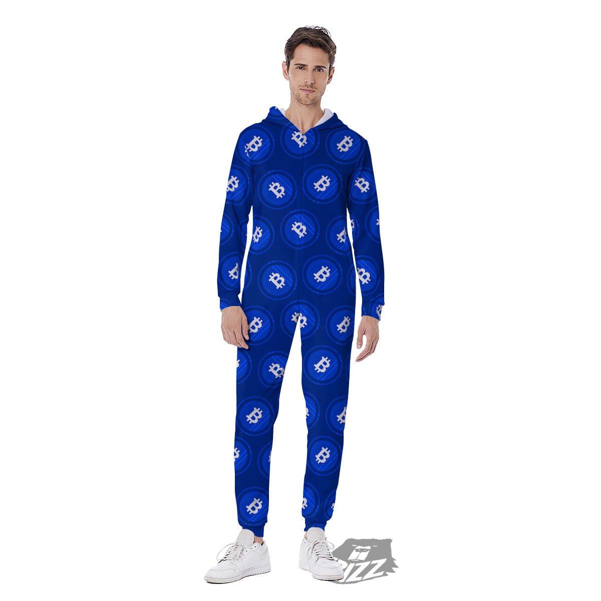Bitcoin Blue Print Pattern Men's Jumpsuit-grizzshop