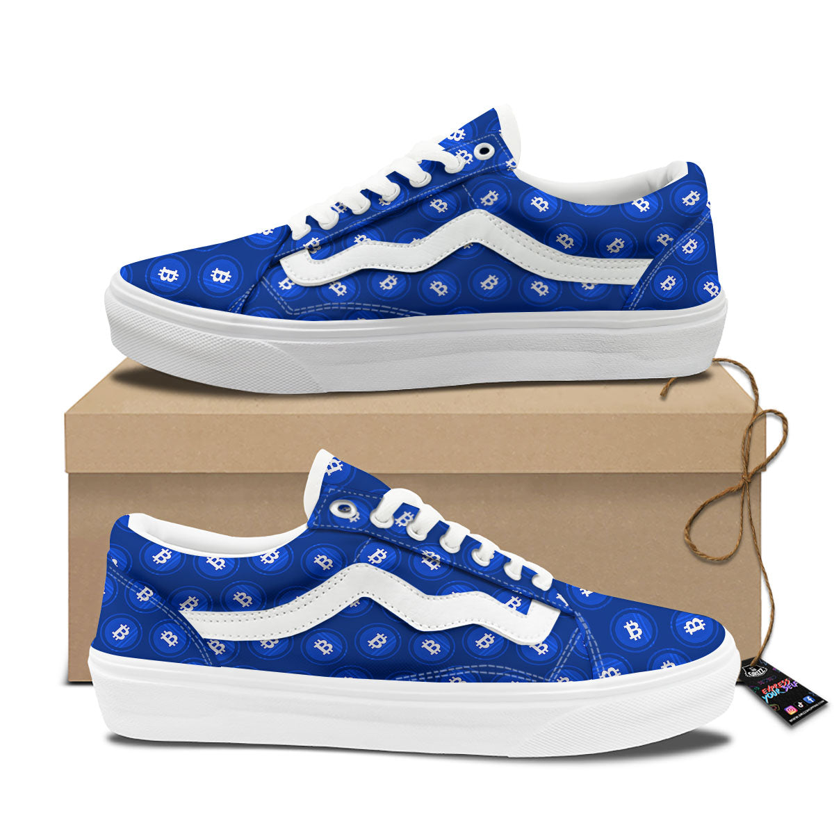 Bitcoin Blue Print Pattern Skate Shoes-grizzshop