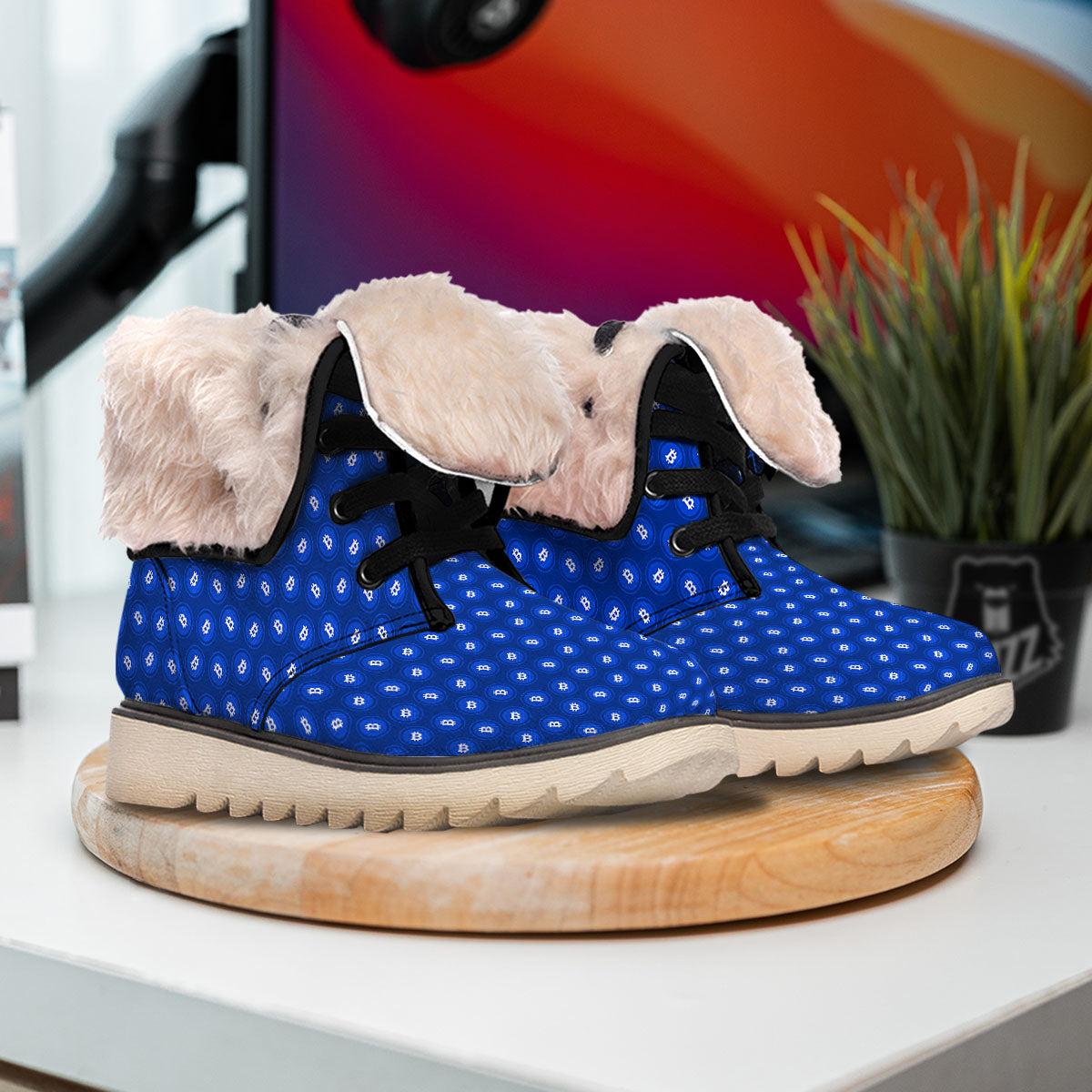 Bitcoin Blue Print Pattern Snow Boots-grizzshop