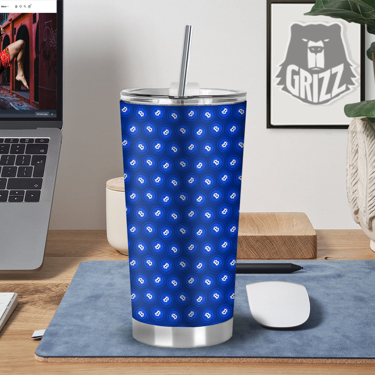 Bitcoin Blue Print Pattern Tumbler-grizzshop