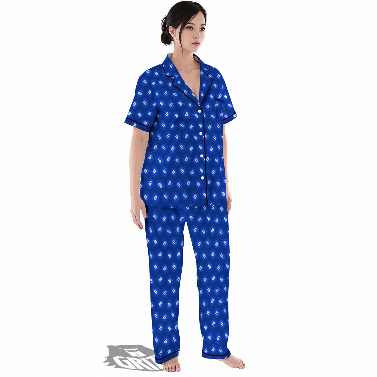 Bitcoin Blue Print Pattern Women's Pajamas Set-grizzshop