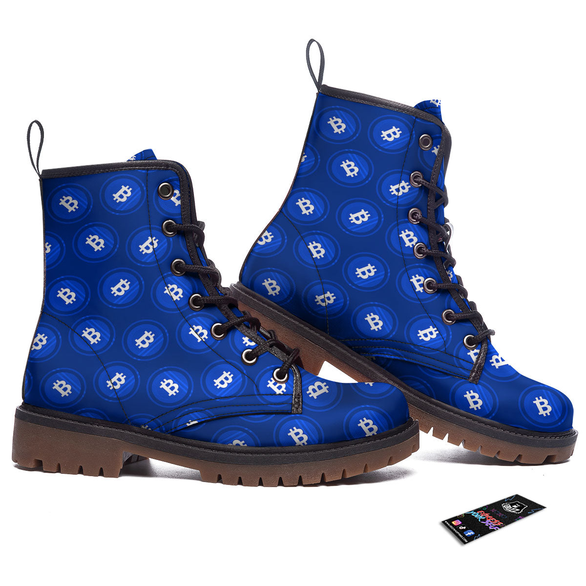 Bitcoin Blue Print Pattern Work Boots-grizzshop