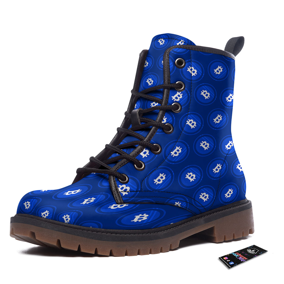 Bitcoin Blue Print Pattern Work Boots-grizzshop