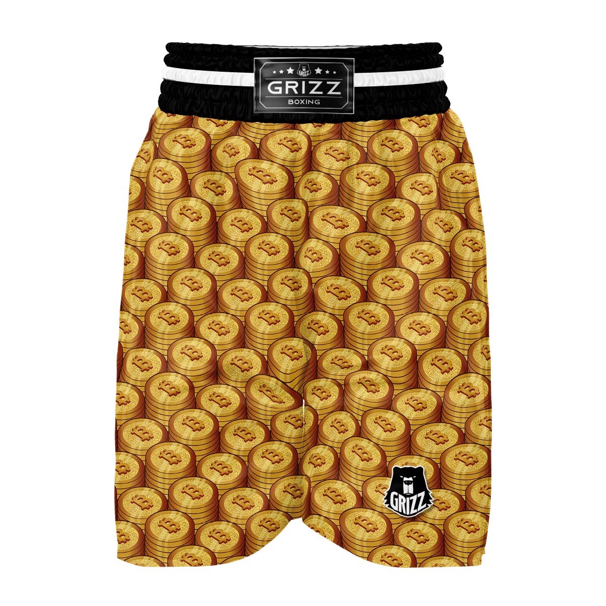 Bitcoin Cryptocurrency Pattern Print Boxing Shorts-grizzshop