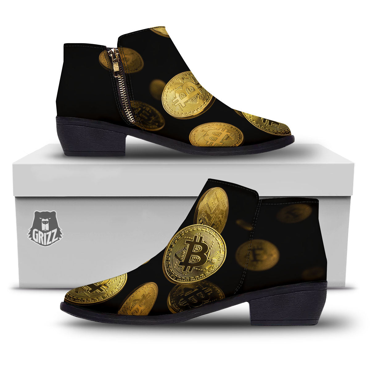 Bitcoin Falling Print Ankle Boots-grizzshop
