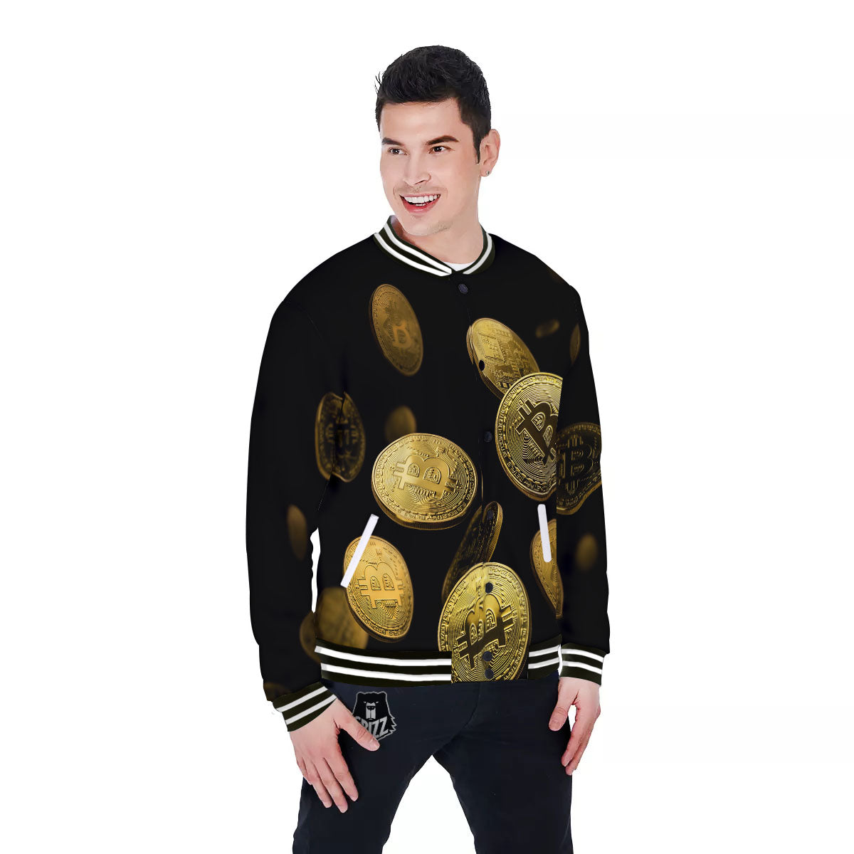 Bitcoin Falling Print Baseball Jacket-grizzshop