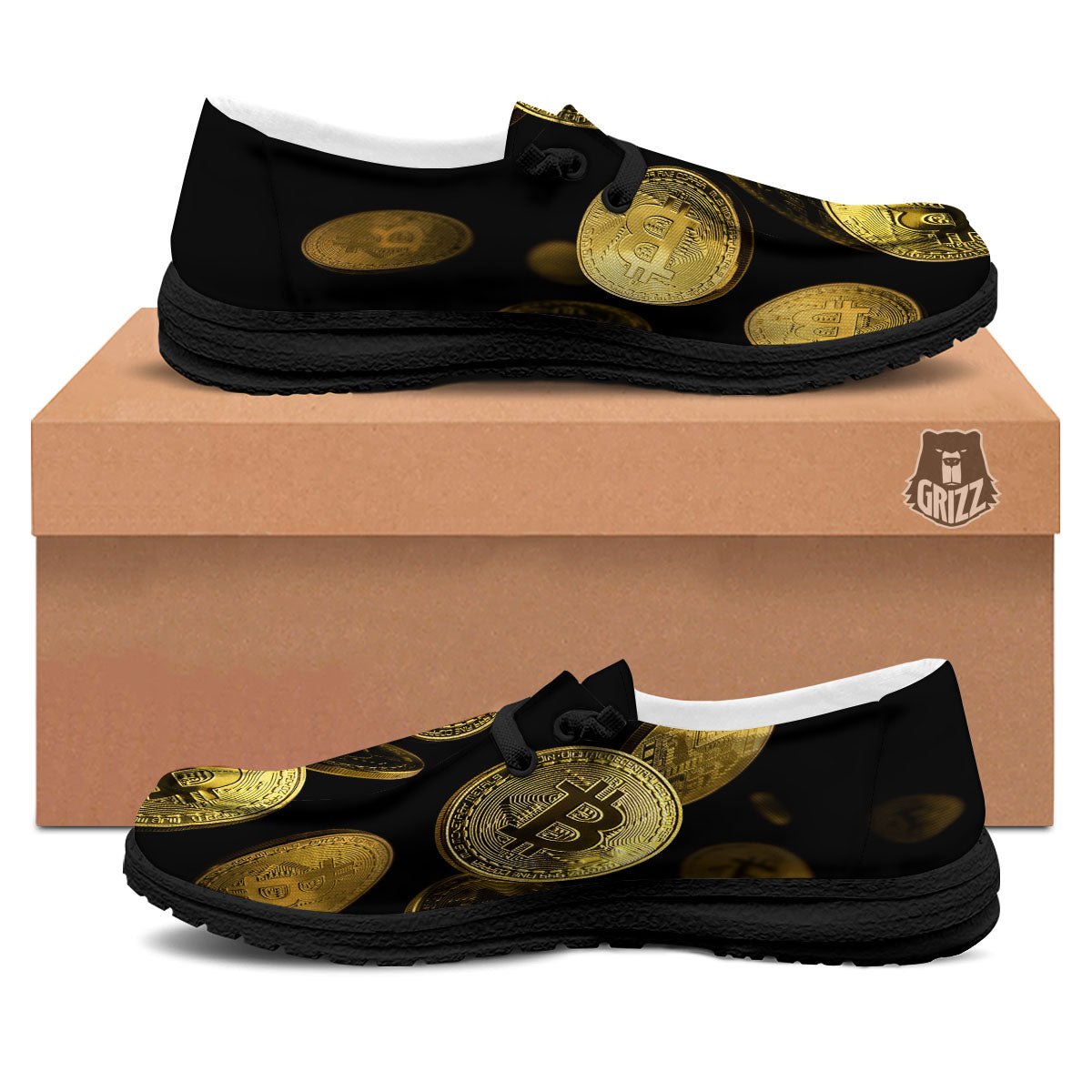 Bitcoin Falling Print Black Loafers-grizzshop