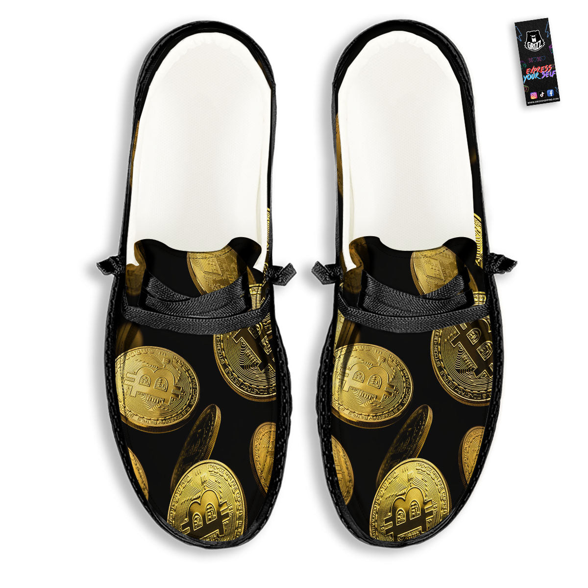 Bitcoin Falling Print Black Loafers-grizzshop