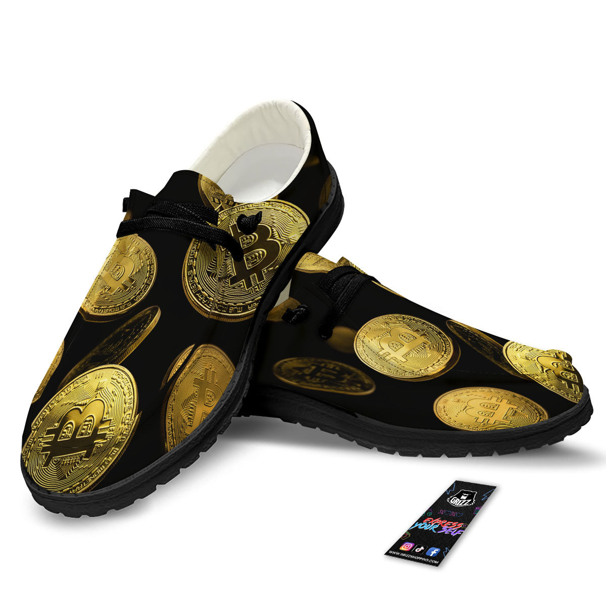 Bitcoin Falling Print Black Loafers-grizzshop