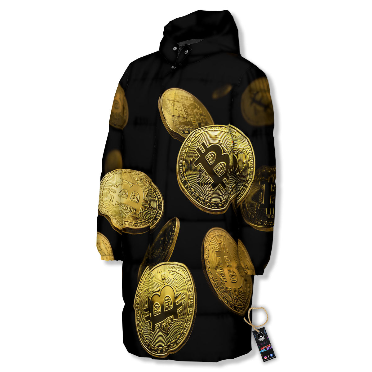 Bitcoin Falling Print Long Down Jacket-grizzshop