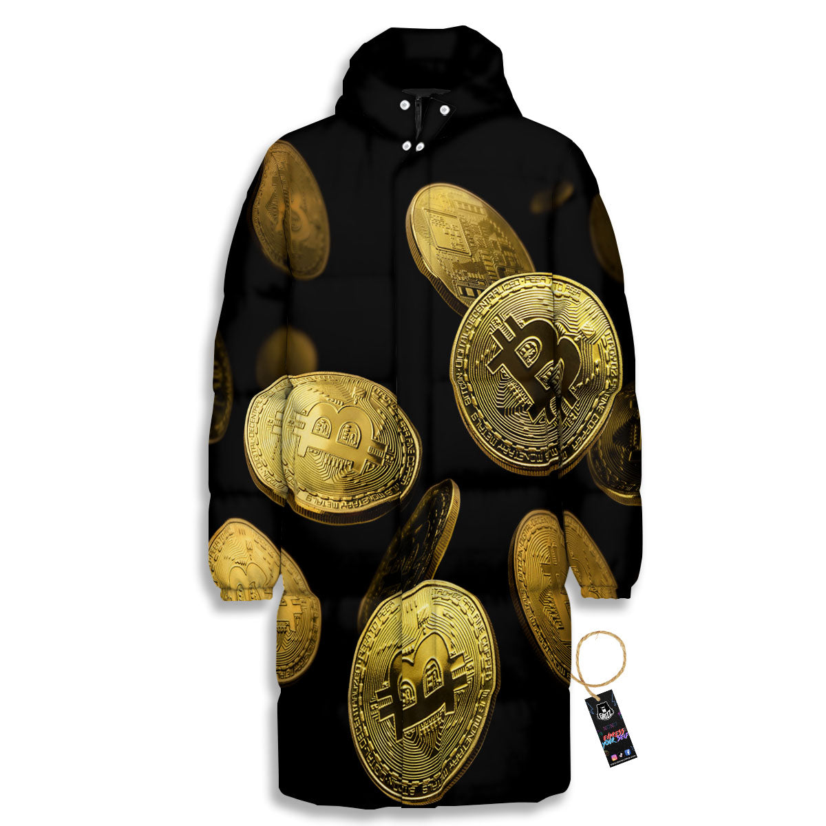 Bitcoin Falling Print Long Down Jacket-grizzshop