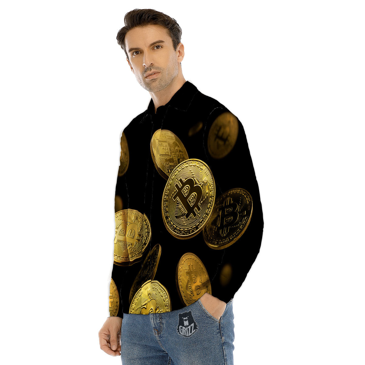 Bitcoin Falling Print Men's Dress Shirts-grizzshop