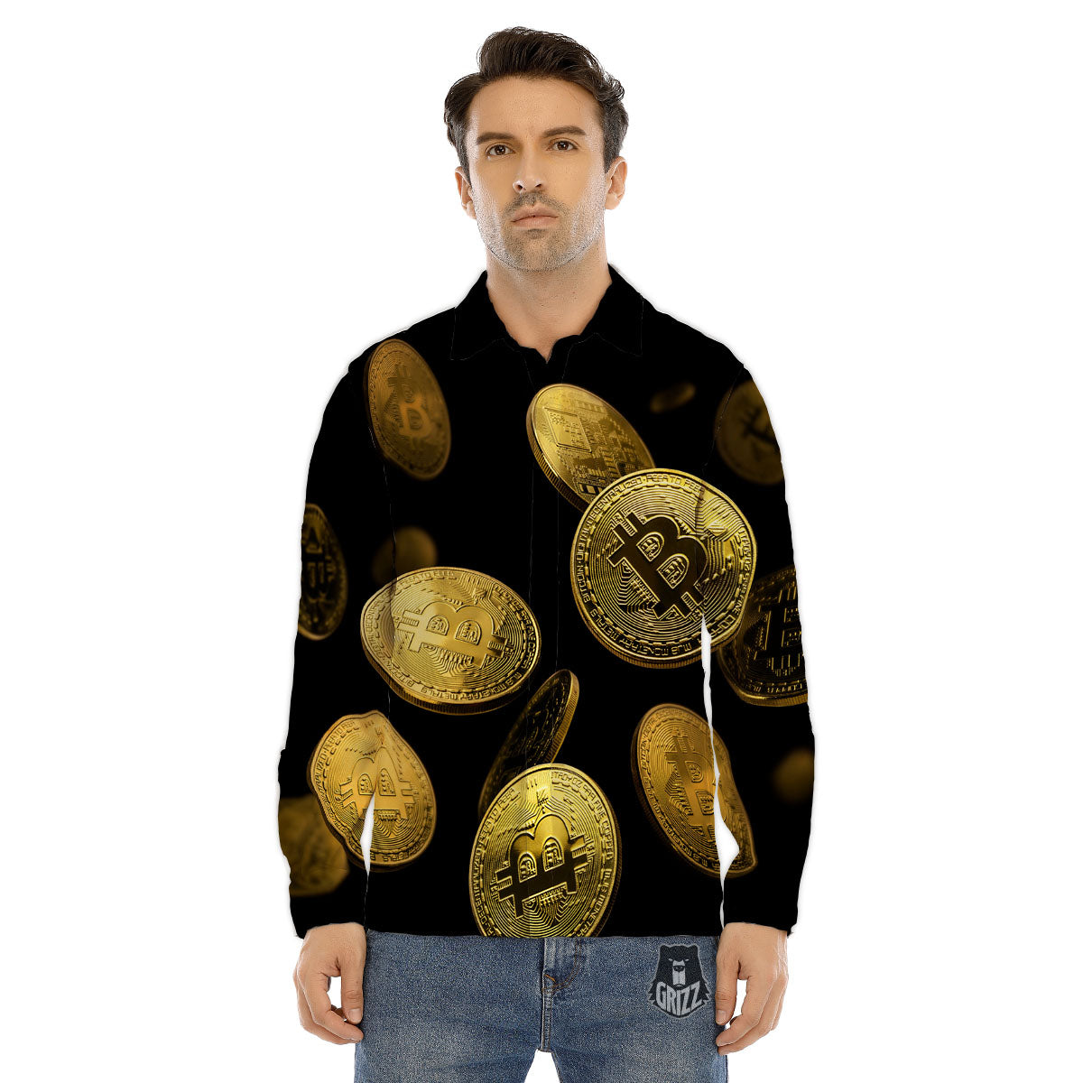 Bitcoin Falling Print Men's Dress Shirts-grizzshop