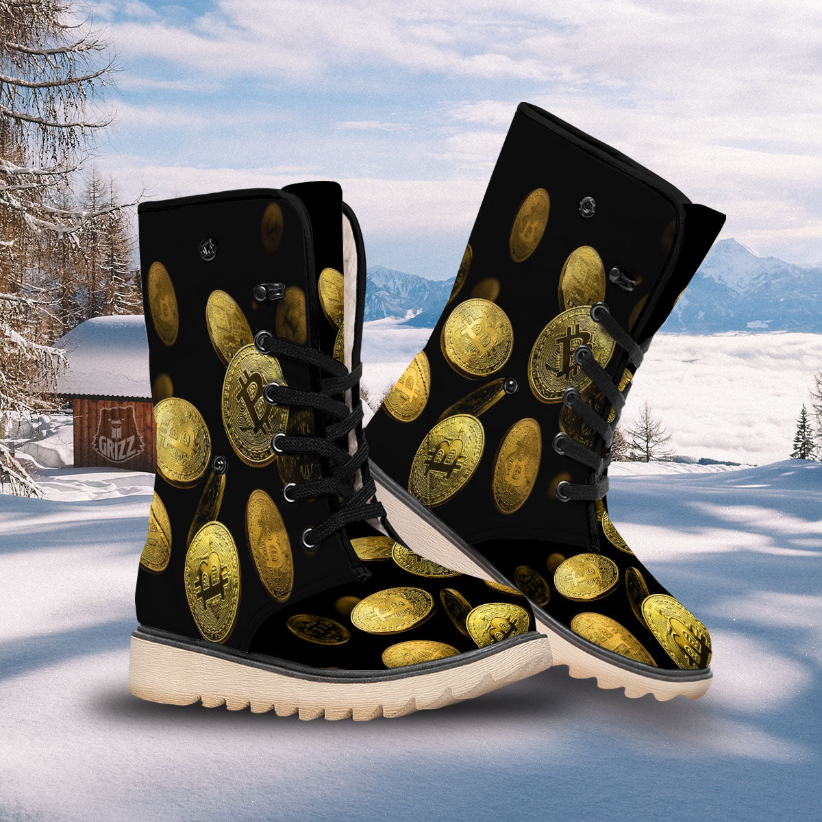Bitcoin Falling Print Snow Boots-grizzshop