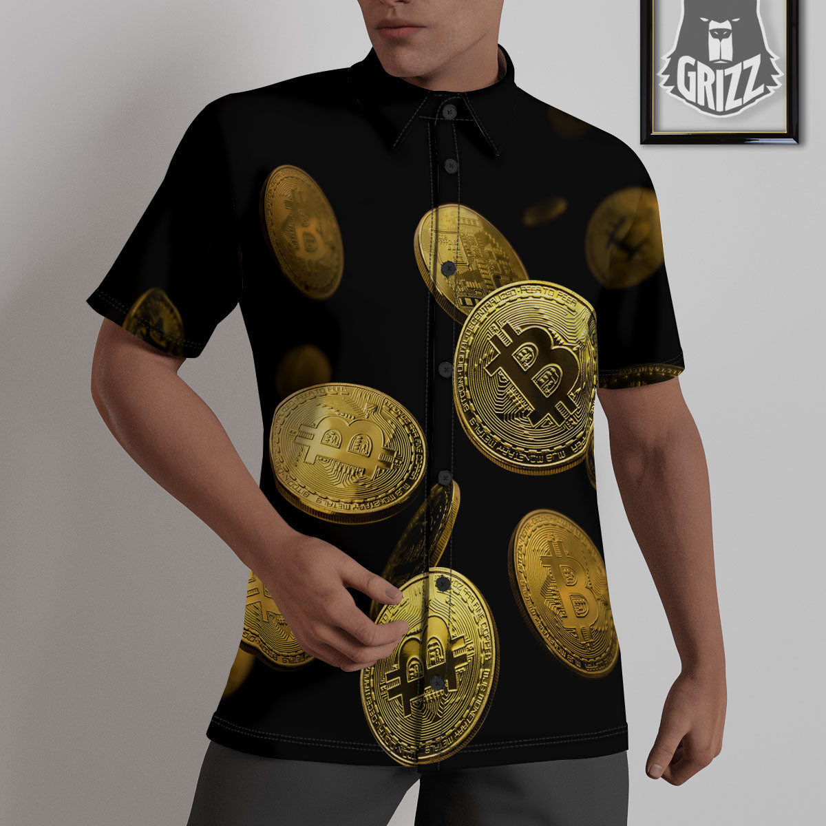 Bitcoin Falling Print Untucked Shirts-grizzshop