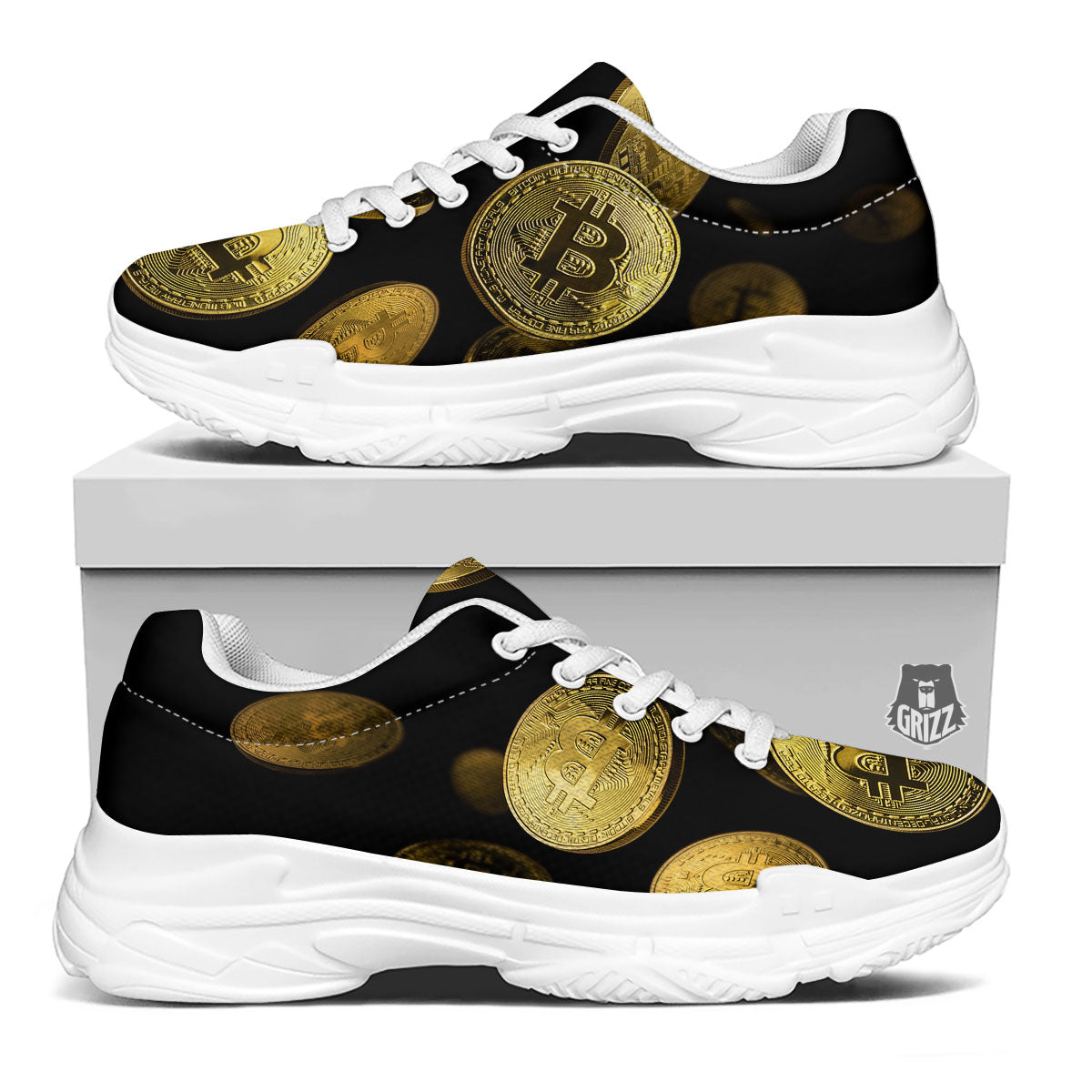 Bitcoin Falling Print White Chunky Shoes-grizzshop