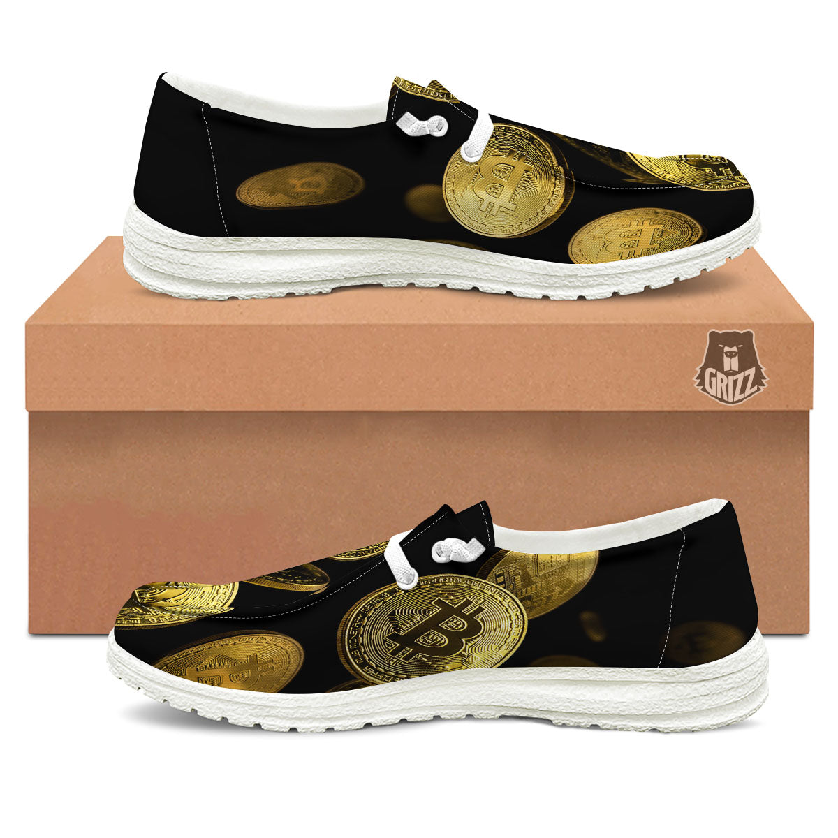 Bitcoin Falling Print White Loafers-grizzshop