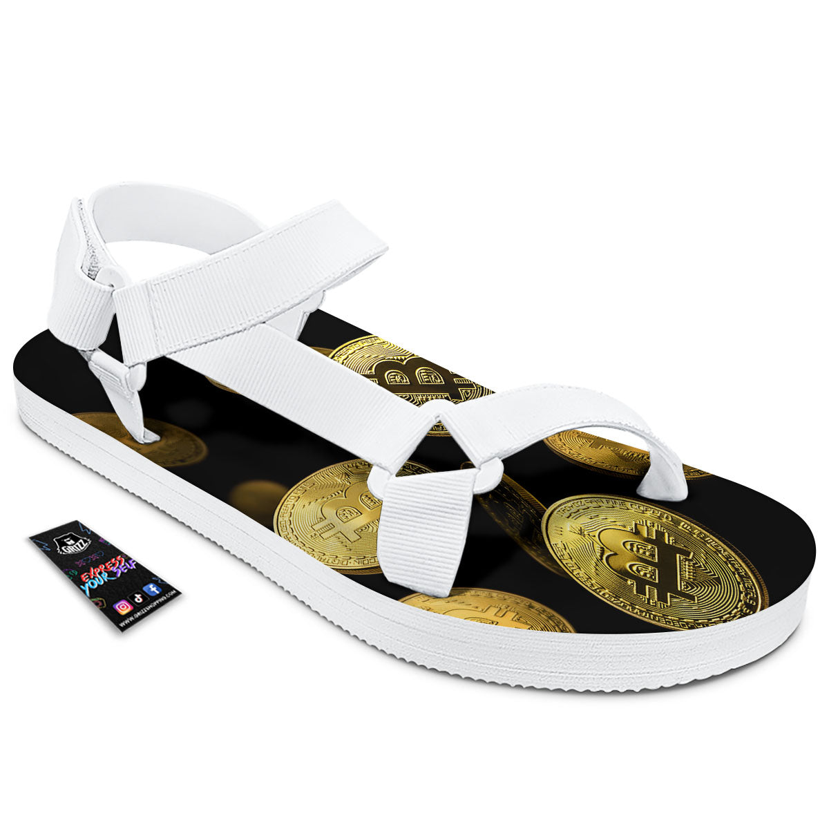 Bitcoin Falling Print White Open Toe Sandals-grizzshop