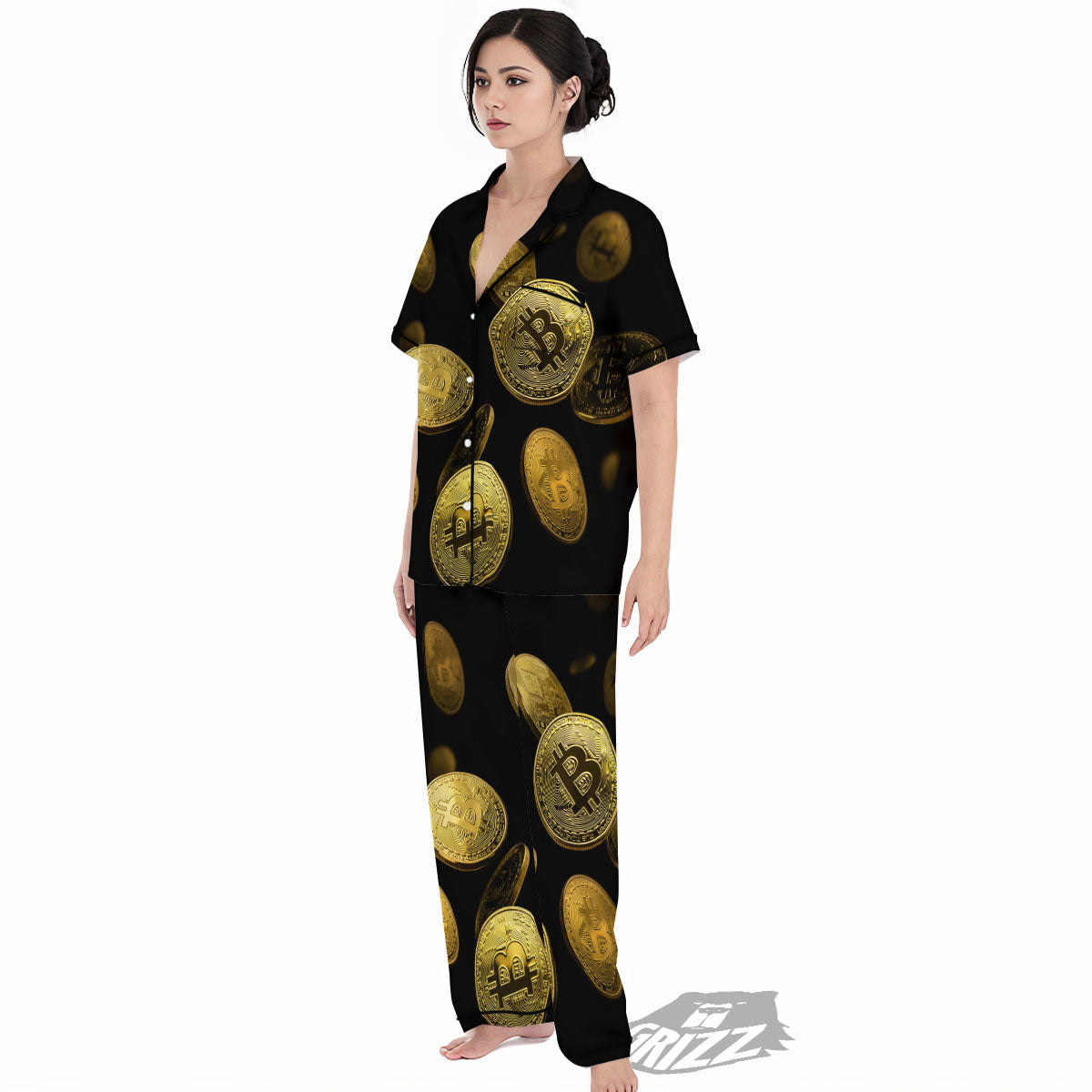 Bitcoin Falling Print Women's Pajamas Set-grizzshop