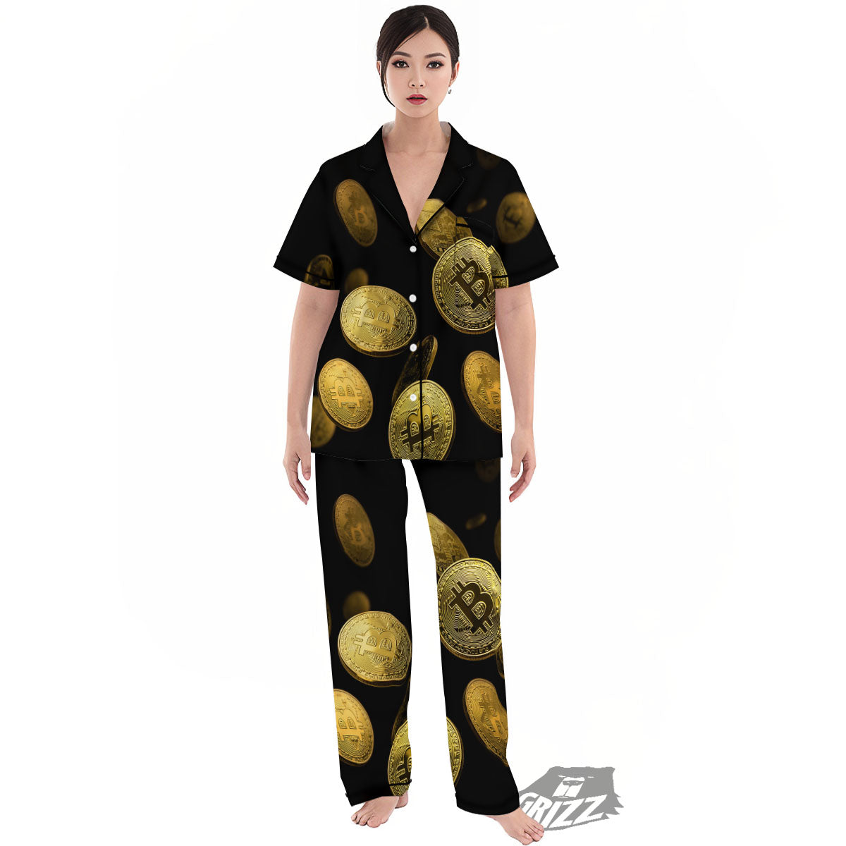 Bitcoin Falling Print Women's Pajamas Set-grizzshop