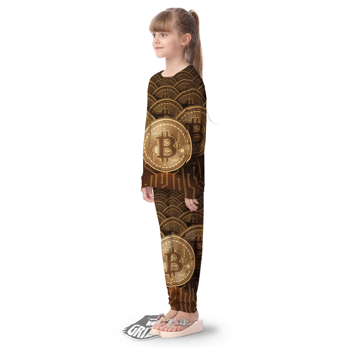 Bitcoin Symbol Gold Print Kid's Pajamas-grizzshop