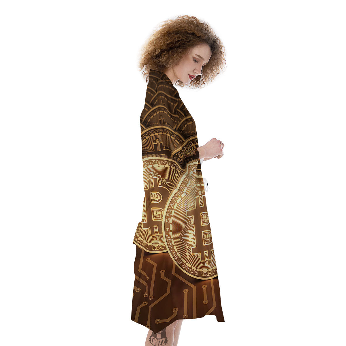 Bitcoin Symbol Gold Print Kimono-grizzshop
