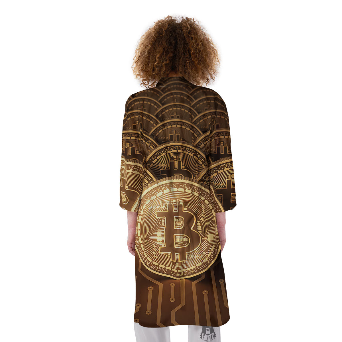 Bitcoin Symbol Gold Print Kimono-grizzshop