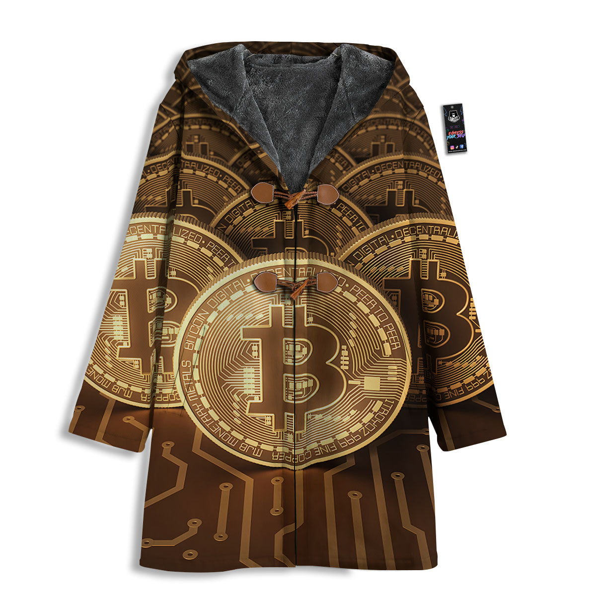 Bitcoin Symbol Gold Print Men's Windbreaker Jacket-grizzshop