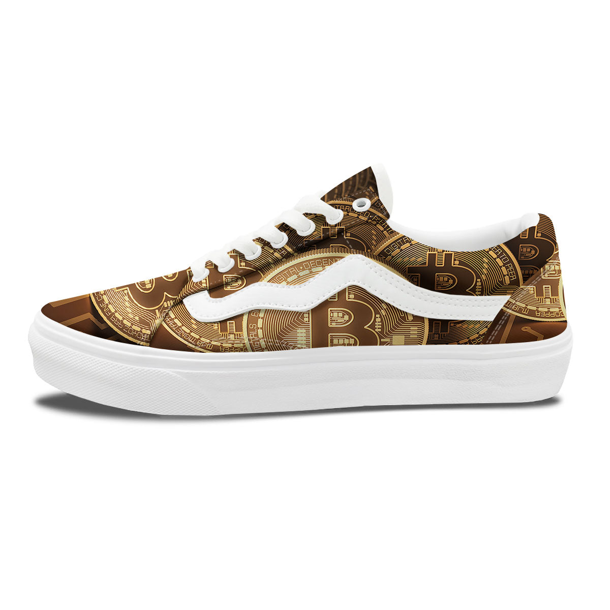 Bitcoin Symbol Gold Print Skate Shoes-grizzshop