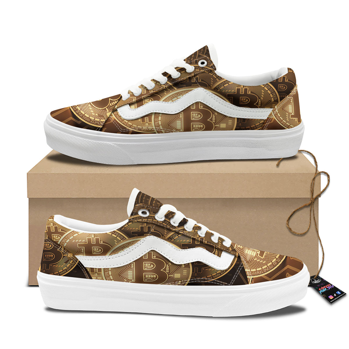 Bitcoin Symbol Gold Print Skate Shoes-grizzshop