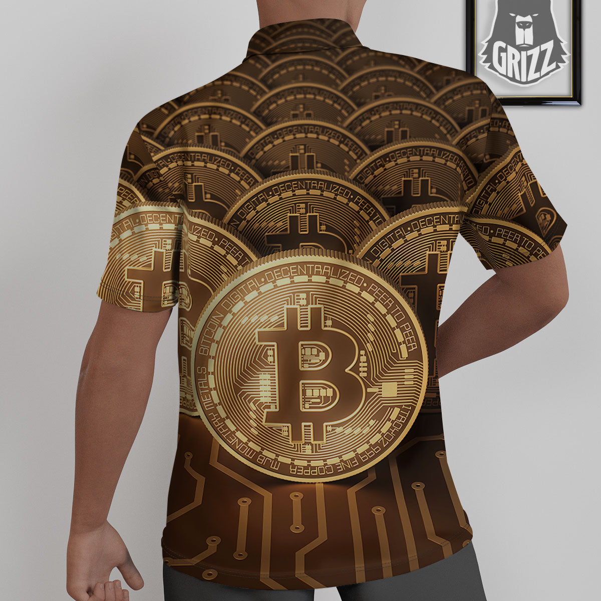Bitcoin Symbol Gold Print Untucked Shirts-grizzshop
