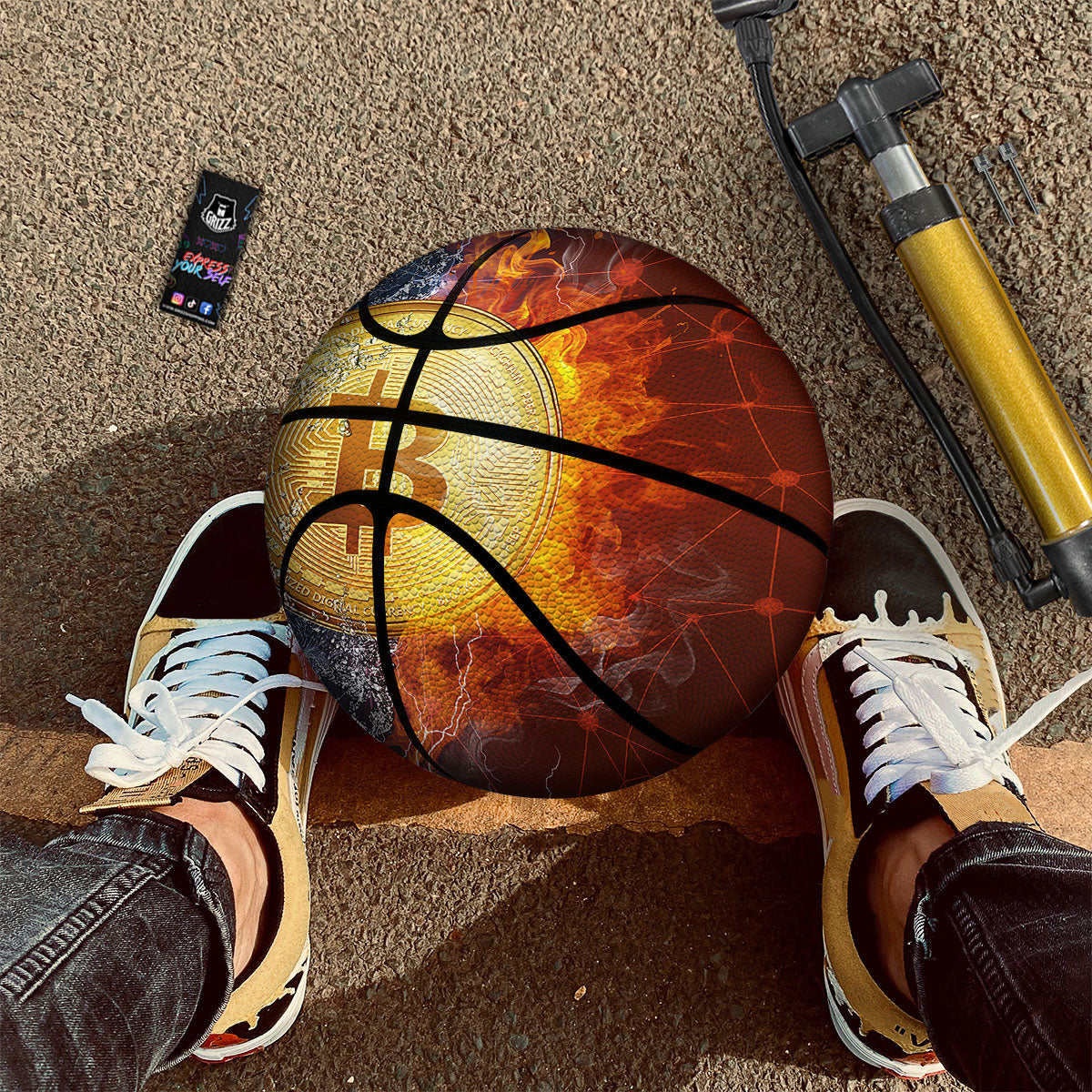 Bitcoin Water And Fire Print Basketball-grizzshop