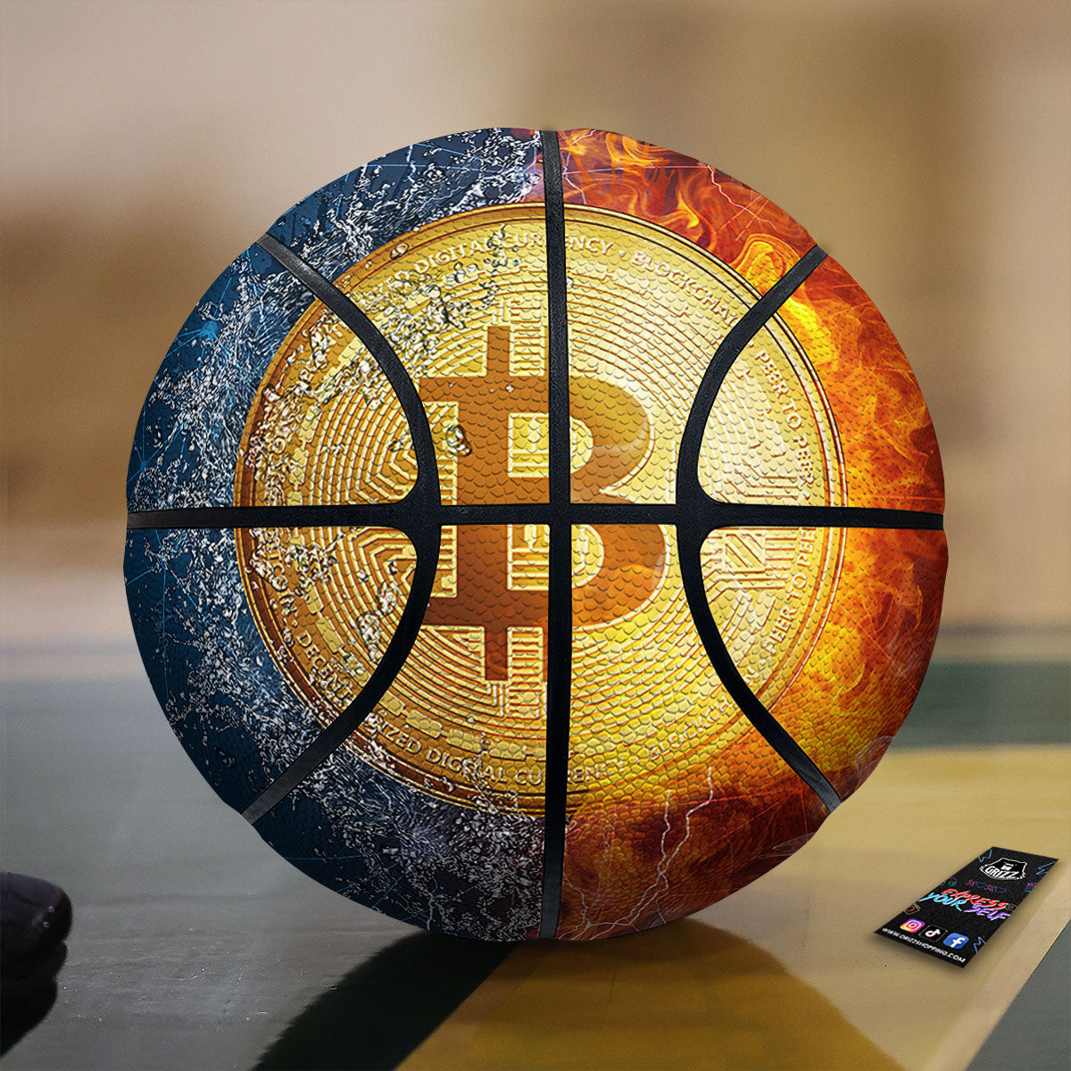 Bitcoin Water And Fire Print Basketball-grizzshop