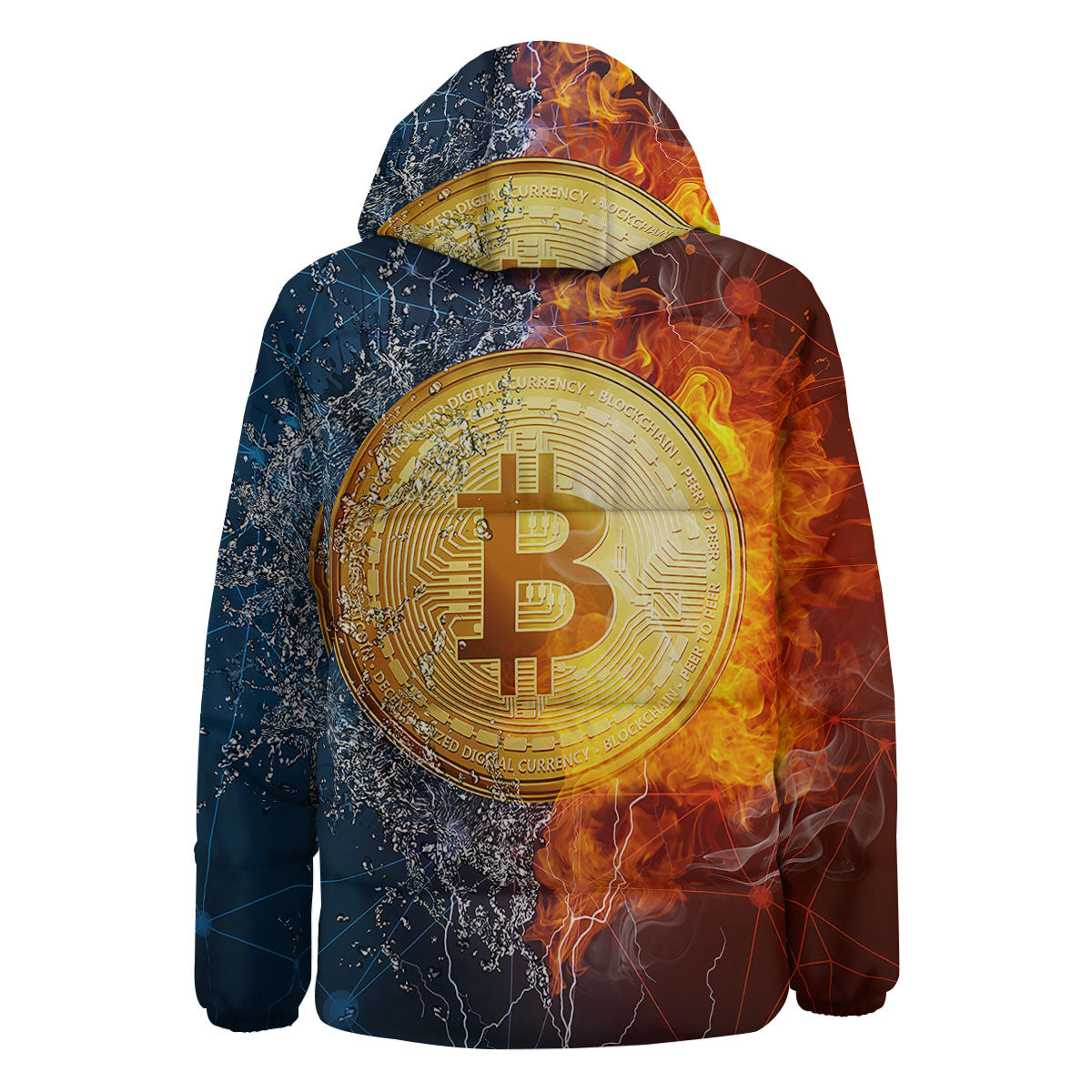 Bitcoin Water And Fire Print Down Jacket-grizzshop
