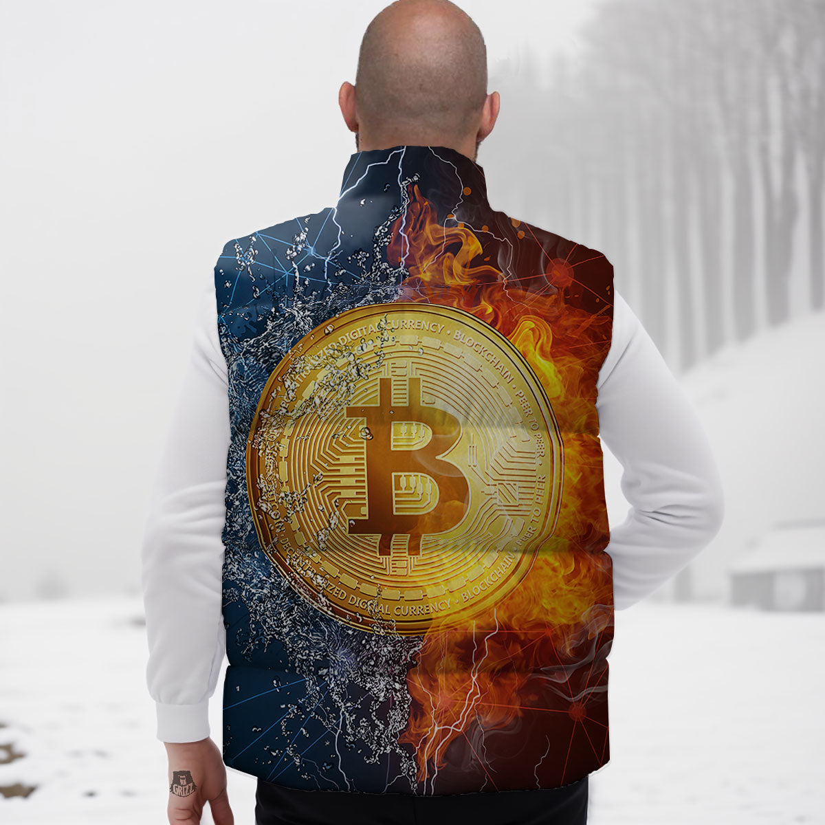 Bitcoin Water And Fire Print Down Vest
