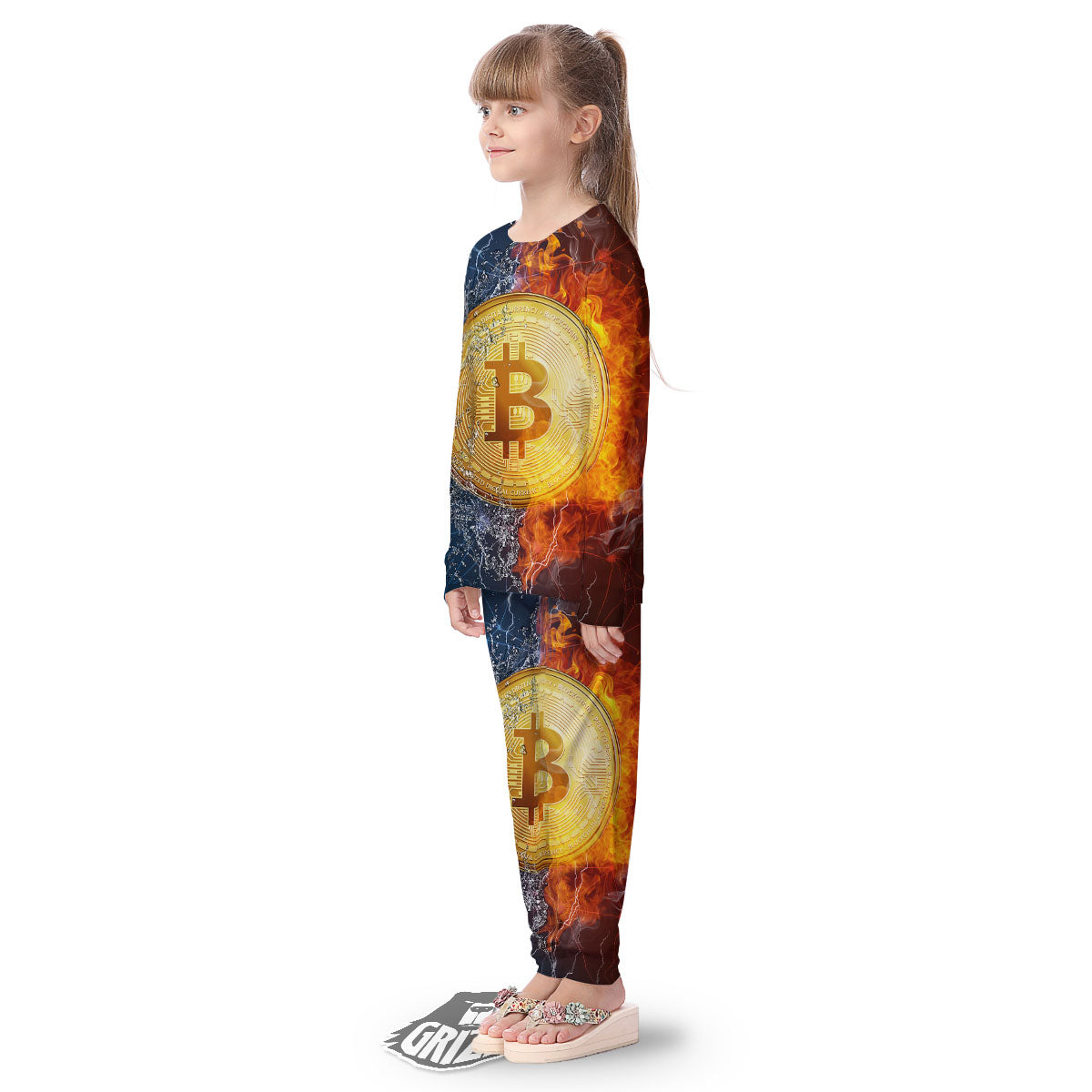 Bitcoin Water And Fire Print Kid's Pajamas-grizzshop