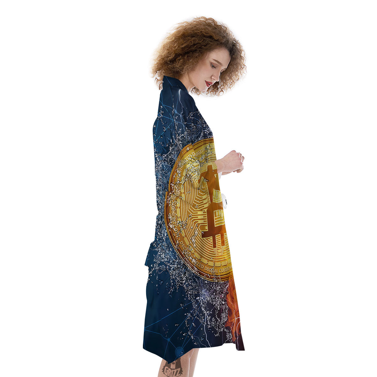 Bitcoin Water And Fire Print Kimono-grizzshop